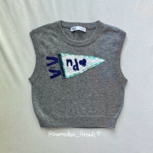 Notre Dame green blue gray white gingham pennant sweater vest